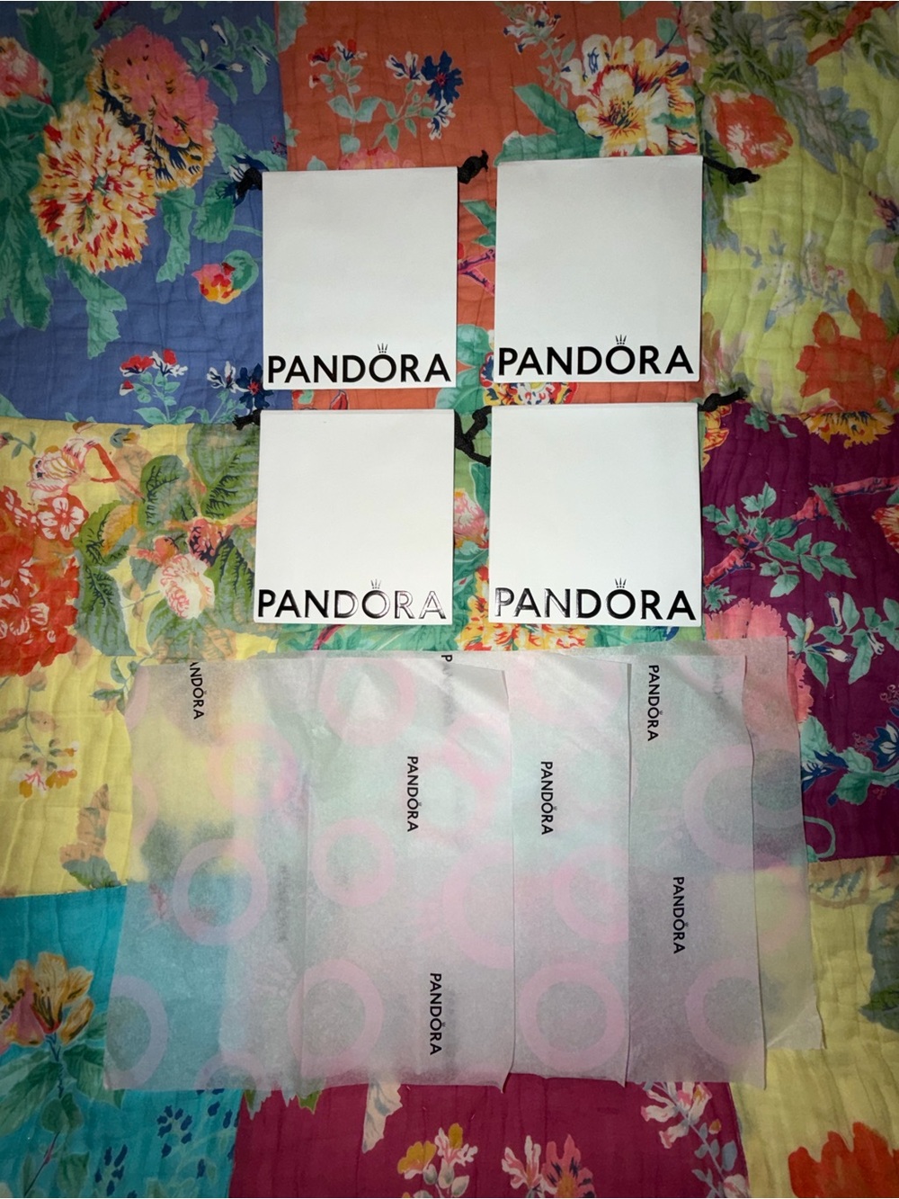 Lot of 4 Authentic New Pandora Foldable Bags w/ Pandora Signature Tissue
